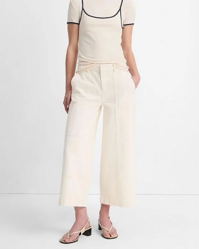 Cotton Mid-Rise Utility Wide Crop Pant Comfortable Denim Pants