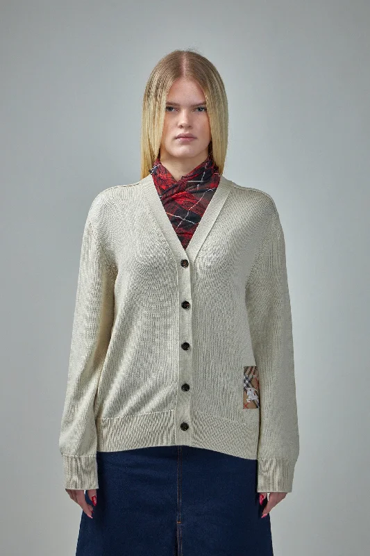 Check Label Wool Cardigan Elasticated Padded Insulated