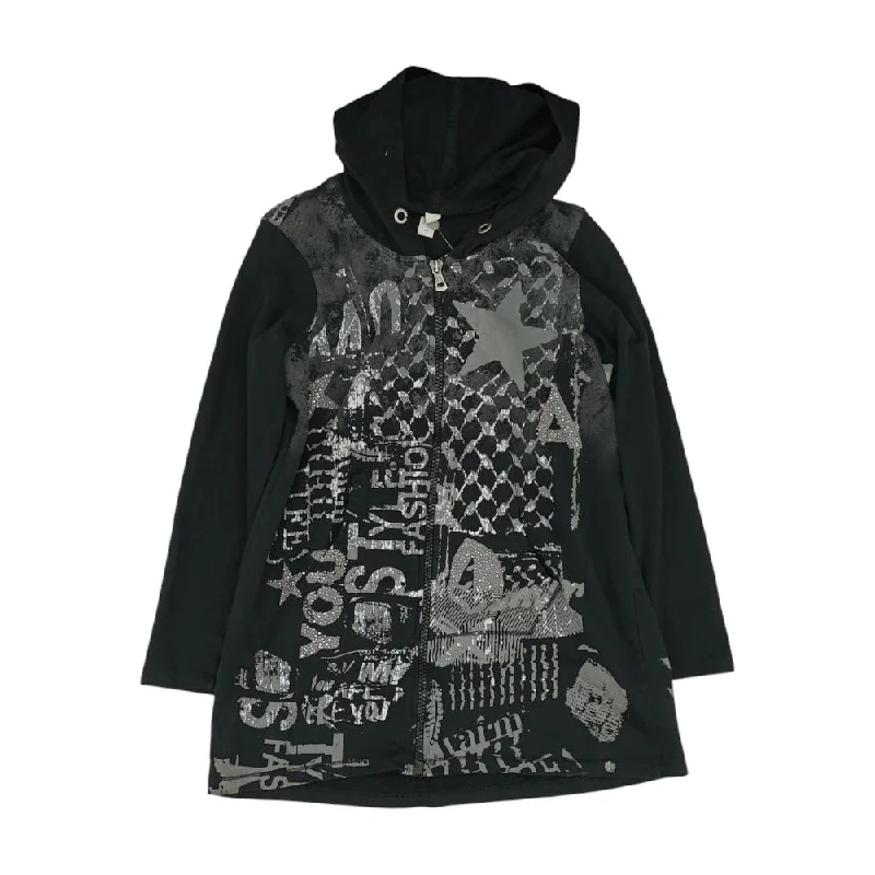 Black Graphic Lightweight Jacket Ribbed Jacket Pleated Jacket Ruffled Jacket
