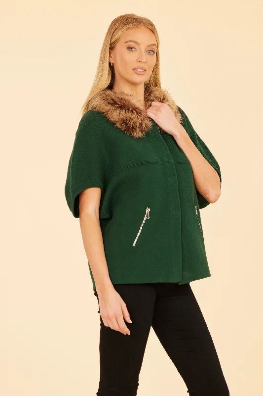 FW'24 Faux Fur Collar Short Sleeved Cardigan Real Fur Shearling Chenille