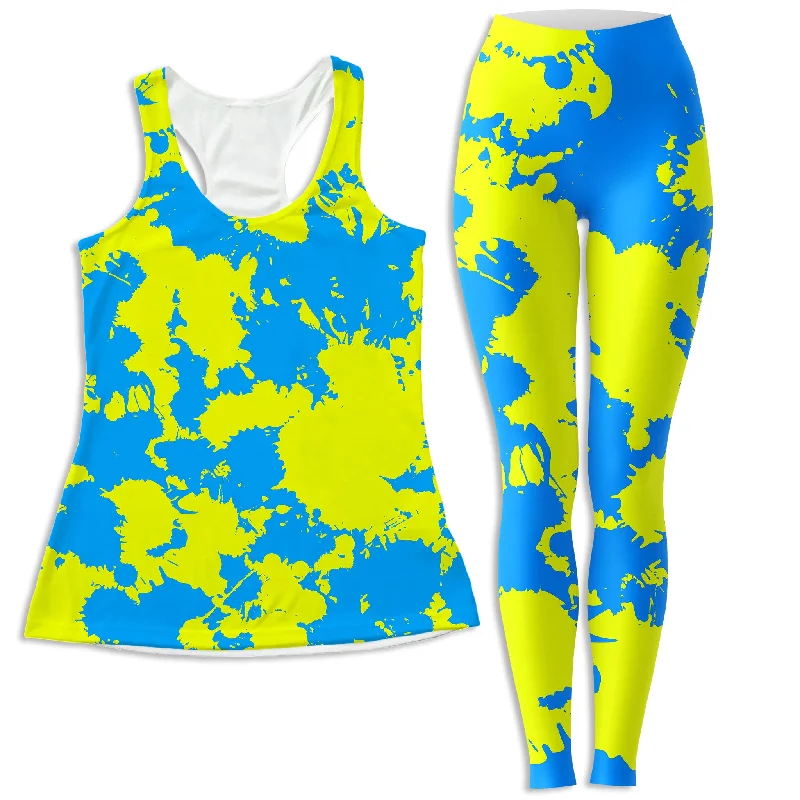 Yellow and Blue Paint Splatter Women's Tank and Leggings Combo floral tank top