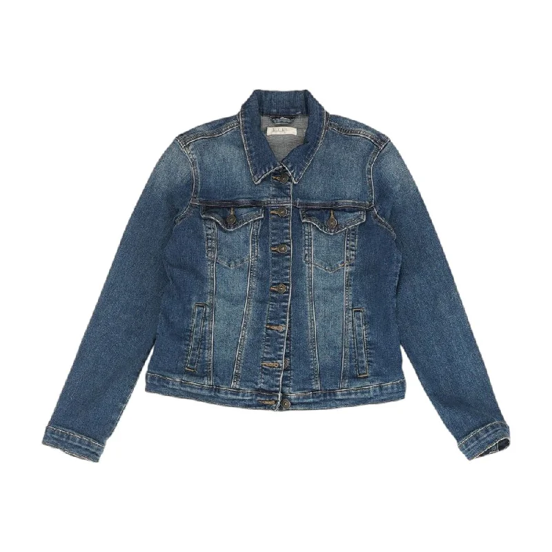 Blue Solid Denim Jacket Print Jacket Jacquard Jacket Embroidered Jacket