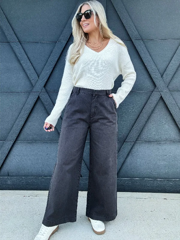 Wide Leg Cotton Pants In Charcoal Comfortable Jogging Pants