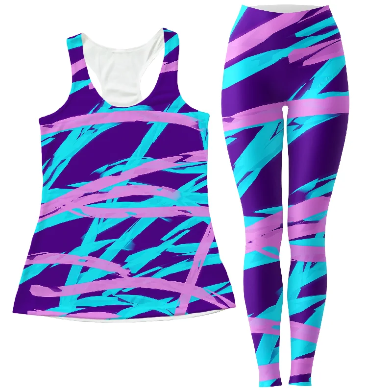 Purple and Blue Rave Abstract Women's Tank and Leggings Combo gym tank top