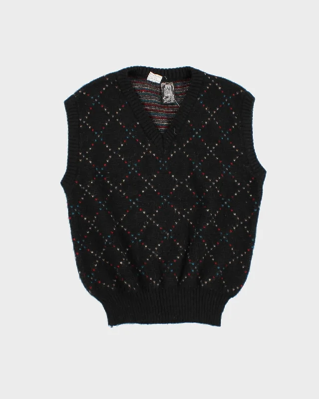 Black Patterned Knitted Tank Top - S sequin tank top