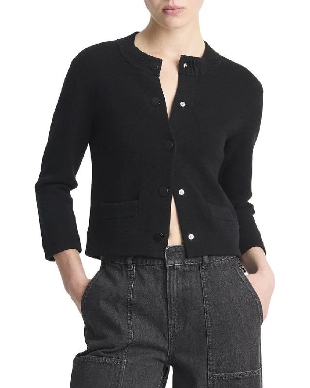 Vince Shrunken Snap Wool-Blend Cardigan Nylon Fabric Polyester Fabric Spandex Fabric