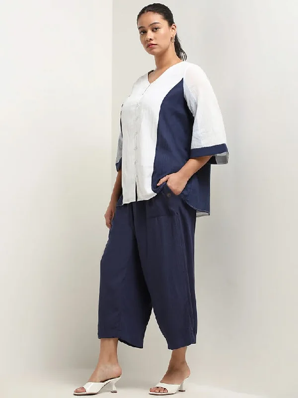 Gia Navy Flared High Rise Pants Classic Straight-Leg Pants