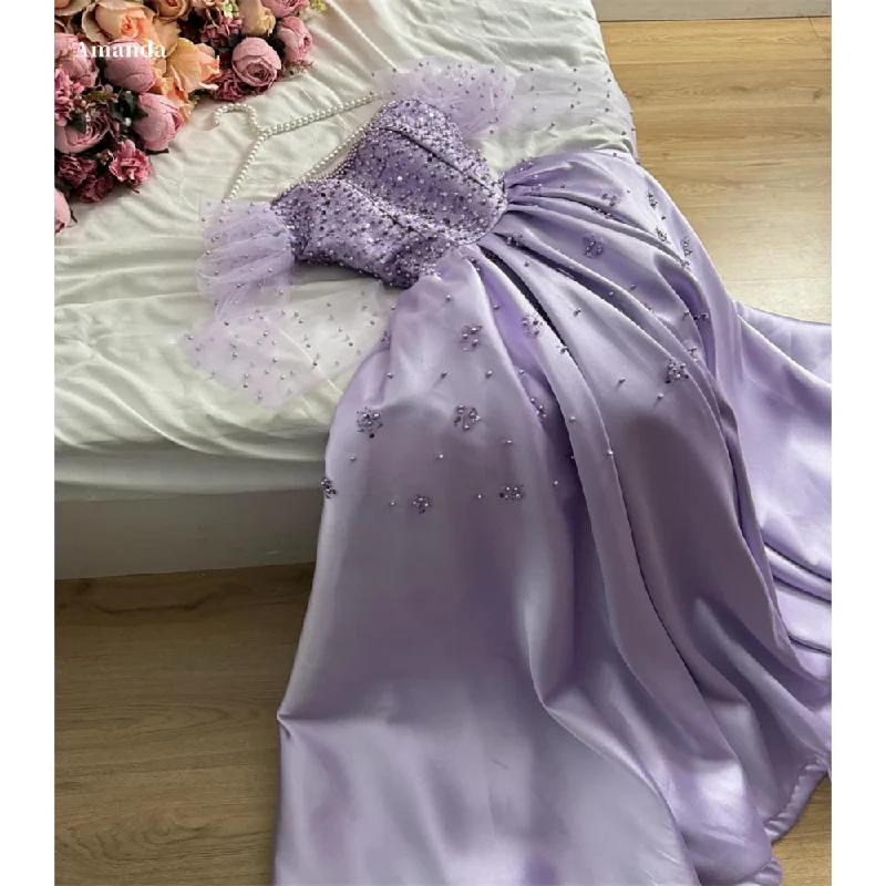 Cinessd Lavender Satin Off the Shouler vestidos de fiesta Lace Embroidery A-line ?????? ???? Elegant Floor-length Party Dresses Halter Neckline Beach Cinessd Lavender Satin Off the Shouler vestidos de fiesta Lace Embroidery A-line ?????? ???? Elegant Floor-length Party Dresses Halter Neckline Beach