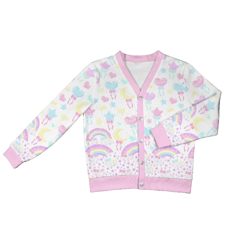 Pastel Party Women's Ribbed Button Up Cardigan (White) Ribbed Striped Patterned