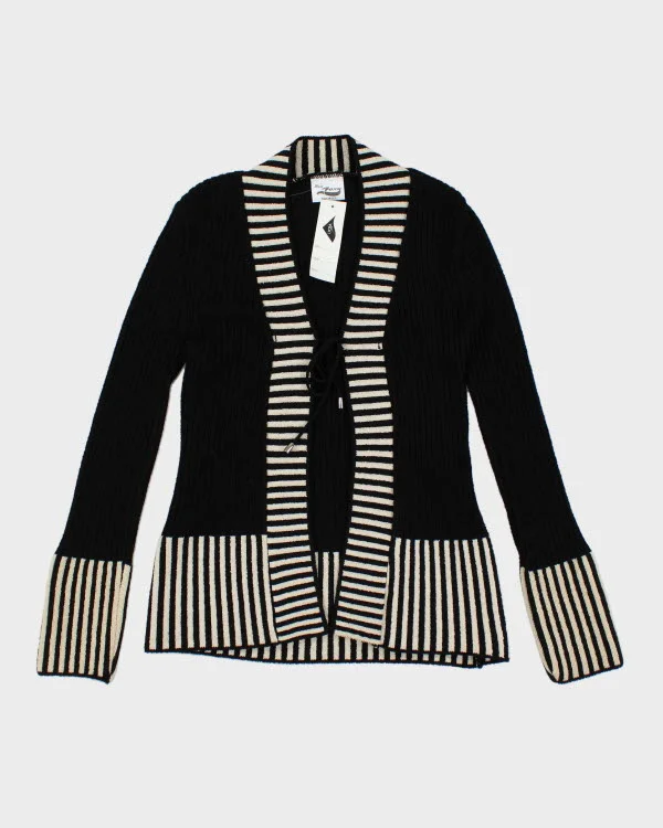Deadstock Y2k 00s Miss Foxy Tie Front Cardigan - M Herringbone Houndstooth Plaid