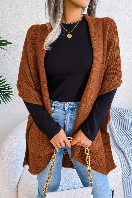 WOMEN 3/4 SLEEVE OPEN FRONT KNITTED FALL CARDIGAN Denim Fabric Leather Fabric Suede Fabric WOMEN 3/4 SLEEVE OPEN FRONT KNITTED FALL CARDIGAN Denim Fabric Leather Fabric Suede Fabric