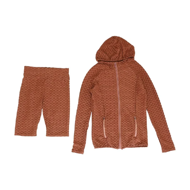 Mauve Solid Active Jacket and Shorts Set Welt Pockets Slit Pockets Flap Pockets