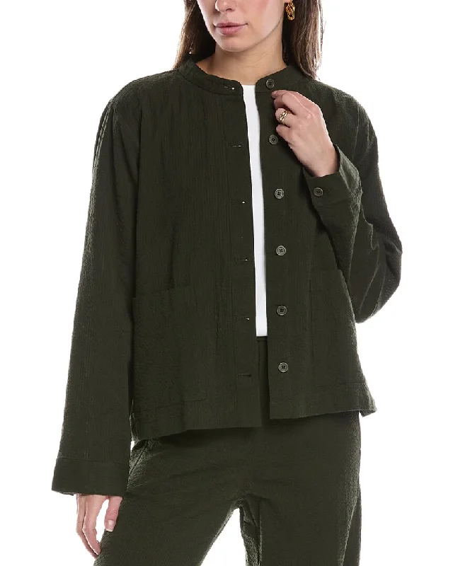 EILEEN FISHER Mandarin Collar Jacket Plaid Jacket Tartan Jacket Houndstooth Jacket