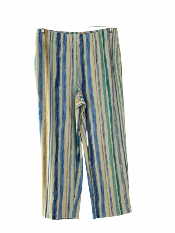 Susan Graver Size XSP Beige Blue Stripes Pants Comfortable Wide-Leg Pants
