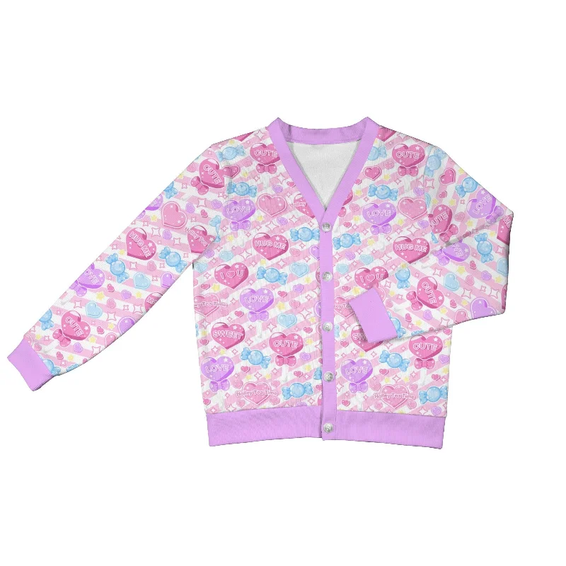 Candy Love Hearts (Colorful Cutie) Women's Ribbed Button Up Cardigan Seamless Knitted Crochet Candy Love Hearts (Colorful Cutie) Women's Ribbed Button Up Cardigan Seamless Knitted Crochet