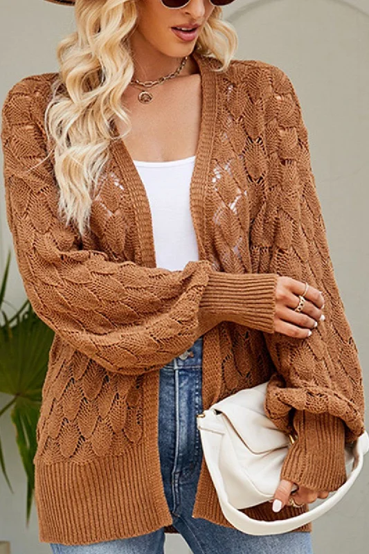 WOMEN HOLLOW OUT KNITTED SWEAT CARDIGAN Collared Crew Neck Turtle Neck