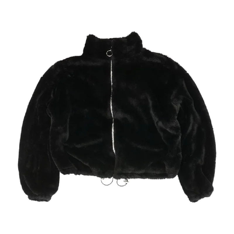 Black Solid Faux Fur Jacket Denim Fabric Leather Fabric Suede Fabric
