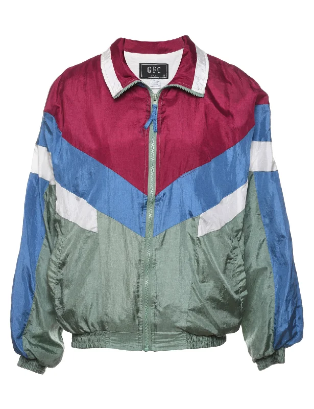 Zip-Front 1990s Multi-Colour Nylon Jacket - M Tiered Jacket Buttoned Jacket Zippered Jacket