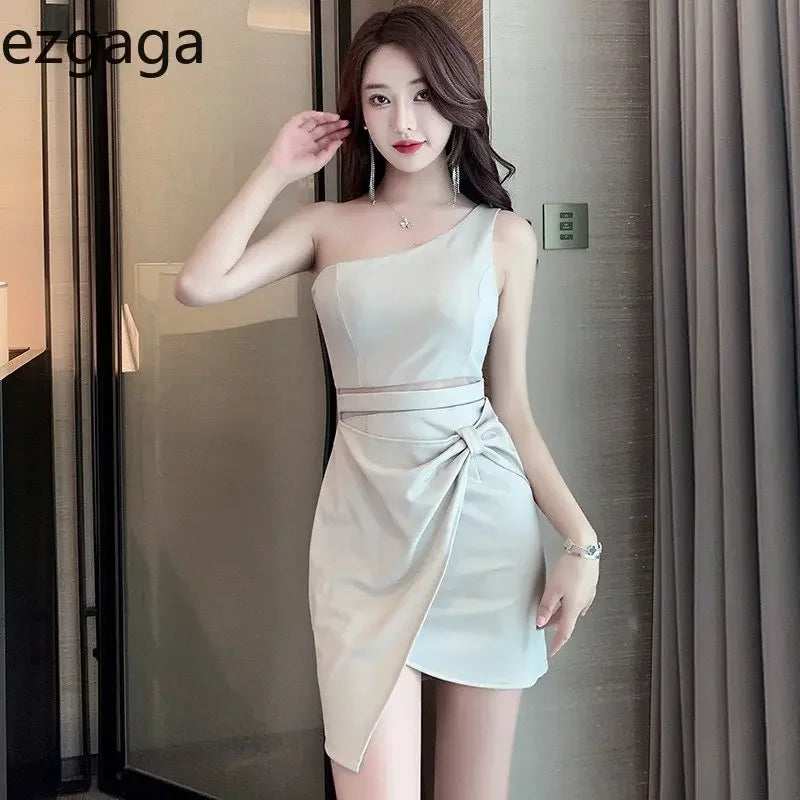 Yipinpay Sexy Dress Woman Diagonal Collar Irregular Patchwork Slim Summer New Solid Elegant Party Dresses Ladies Clubwear Tunics Chic elegant Yipinpay Sexy Dress Woman Diagonal Collar Irregular Patchwork Slim Summer New Solid Elegant Party Dresses Ladies Clubwear Tunics Chic elegant
