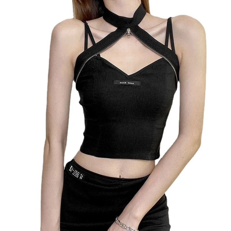 Women's Grunge Halterneck Splice Tank Top bright tank top