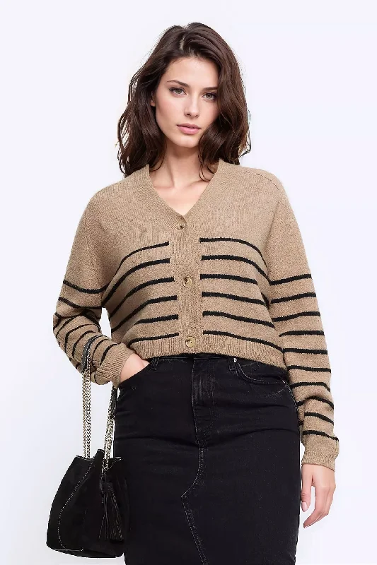 Striped Crop Cardigan Mesh Blend Leather Blend Suede Blend