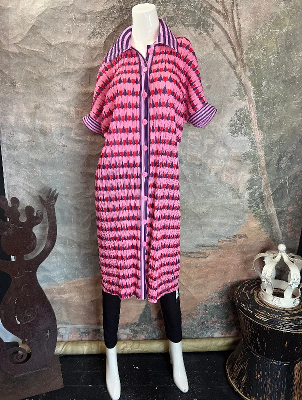 88024 VC Pleated Dress/Jacket-Pink/Red Lace Jacket Ribbed Jacket Sequined Jacket