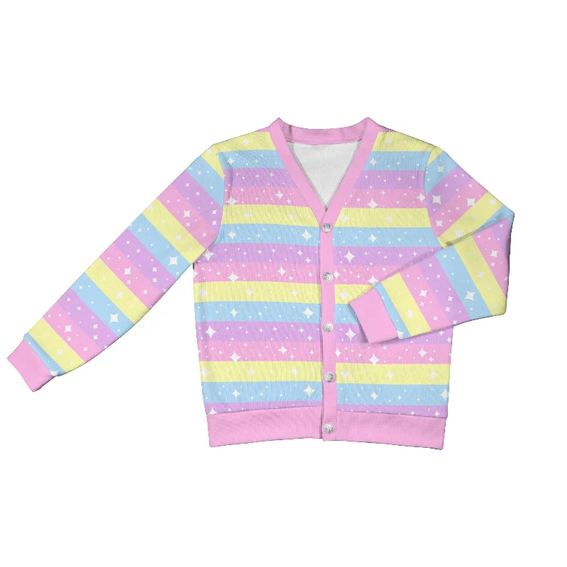 Rainbow Ribbon Women's Ribbed Button Up Cardigan Oversized Loose Flowy