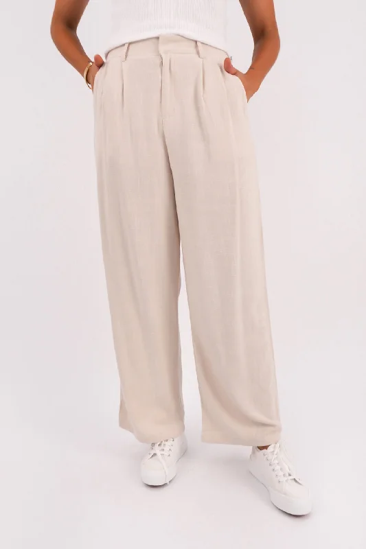 Natalia Pant Bone Trendy Wide-Legged Trousers