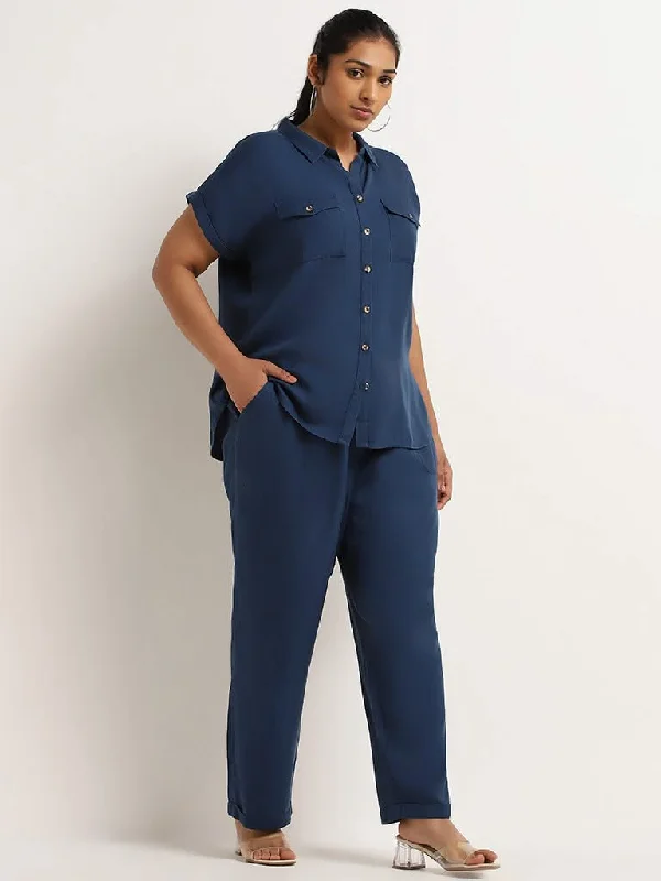 Gia Blue Mid Rise Straight Pants Fashionable Jogger Pants