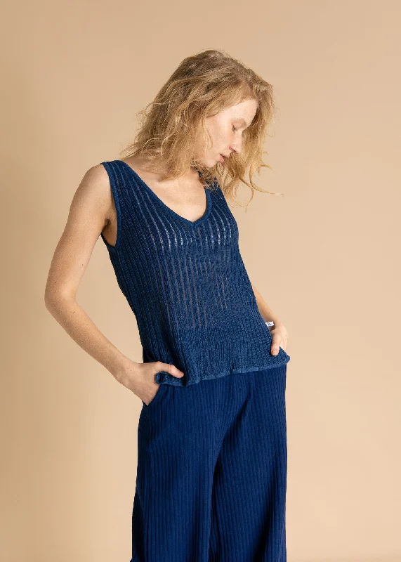 Caldo Linen Tank Top Navy pastel tank top