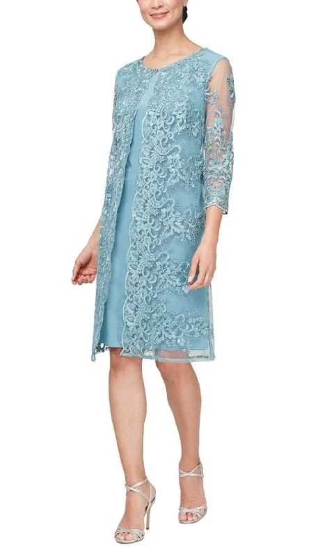 Alex Evenings 81171640 - Embroidered Mock Jacket Dress Knit Fabric Woven Fabric Fleece Fabric