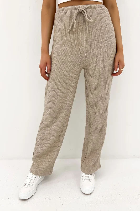 Caeleigh Ribbed Pant Beige Warm Wool Trousers