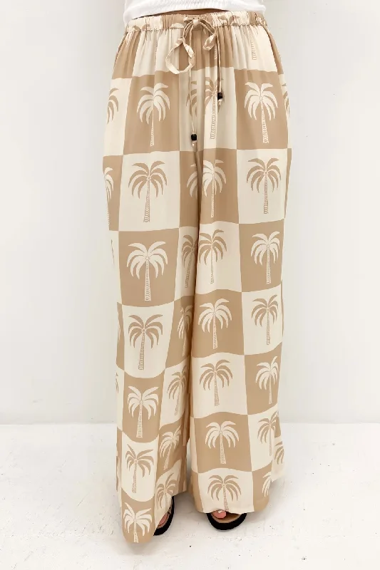 Kaleb Pant Latte Palm Lightweight Linen Pants