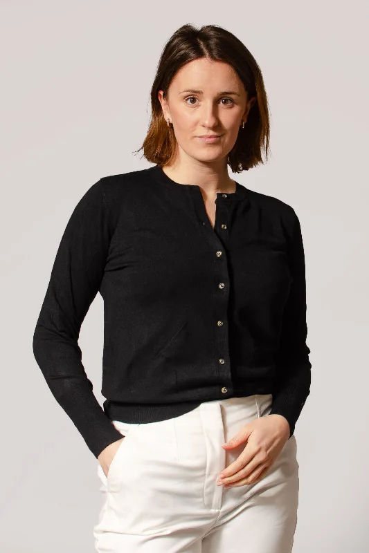 Round Neck Button Down Cardigan Spandex Blend Rayon Blend Denim Blend