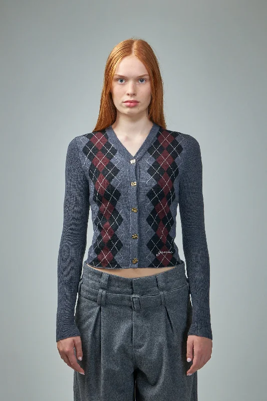 Fine Merino Jacquard Cardigan Glossy Satin Silk