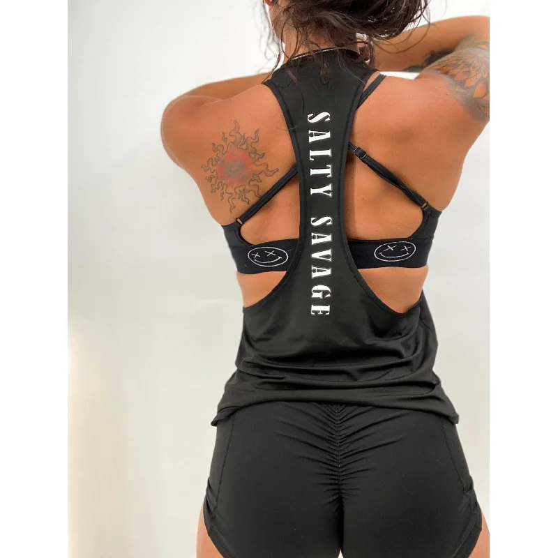 Salty Savage Ladies “Peace Skeleton” Deep Cut Racerback Muscle Tank strapless tank top