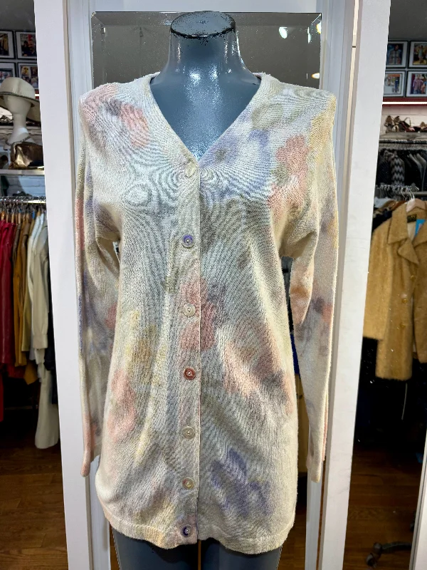 90s Multicolor Print Cardigan Sweater By Gabrielle T Terry Terry Cloth Terry Knit