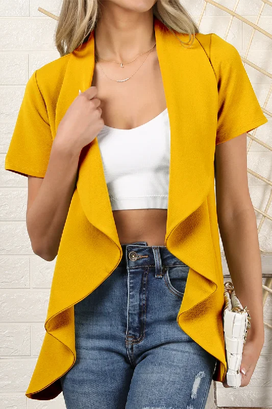 WOMENS SHORT SLEEVE SUMMER BLAZER STRETCH LIGHTWEIGHT OPEN FRONT DRAPED RUFFLES BLOUSES CARDIGAN WITH PLUS SIZE(S-3X) Cotton Fabric Linen Fabric Terry Fabric WOMENS SHORT SLEEVE SUMMER BLAZER STRETCH LIGHTWEIGHT OPEN FRONT DRAPED RUFFLES BLOUSES CARDIGAN WITH PLUS SIZE(S-3X) Cotton Fabric Linen Fabric Terry Fabric