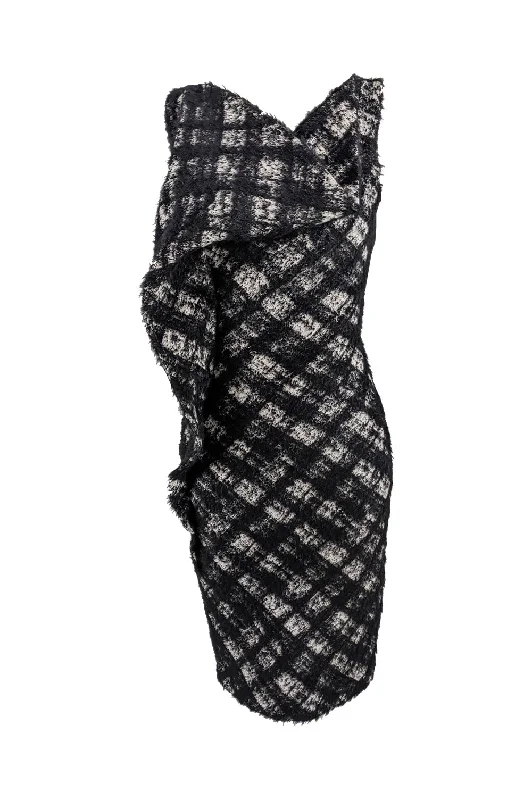Plein Sud Vintage Black & White Checked Structural Party Dress, 1990s Tunics Trendy modern Plein Sud Vintage Black & White Checked Structural Party Dress, 1990s Tunics Trendy modern