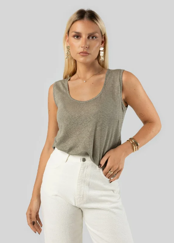 Linen Tank Top Green peach tank top