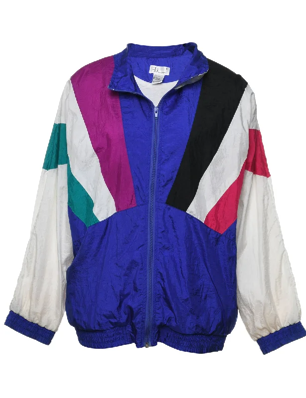 Zip-Front 1990s Multi-Colour Nylon Jacket - L Belted Jacket Elasticated Jacket Padded Jacket