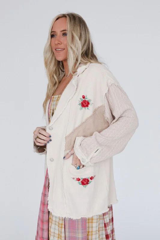 Dusty Rose Embroidered Jacket  - Oat Print Jacket Jacquard Jacket Patchwork Jacket