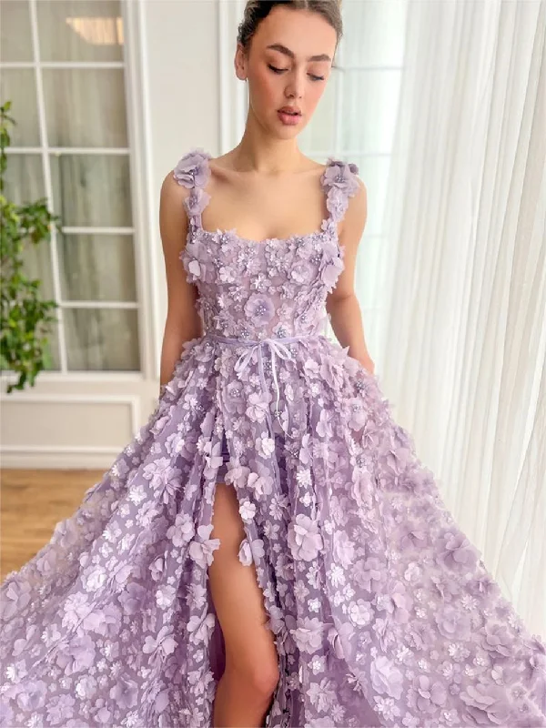 Cinessd Luxury Purple 3D Flowers Party Dresses Spaghetti Strap vestidos de fiesta Elegant Sleeveless Side Split ?????? ???? 2025 Tunics Sophisticated sleek Cinessd Luxury Purple 3D Flowers Party Dresses Spaghetti Strap vestidos de fiesta Elegant Sleeveless Side Split ?????? ???? 2025 Tunics Sophisticated sleek