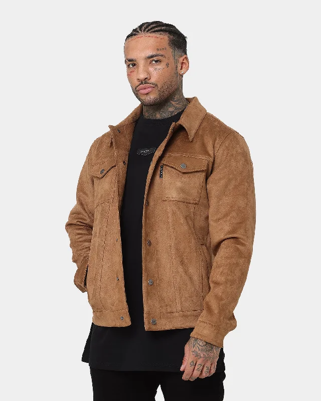 Saint Morta Faux Suede Trucker Jacket Tan Hoodie Zip-Up Jacket Button-Up Jacket