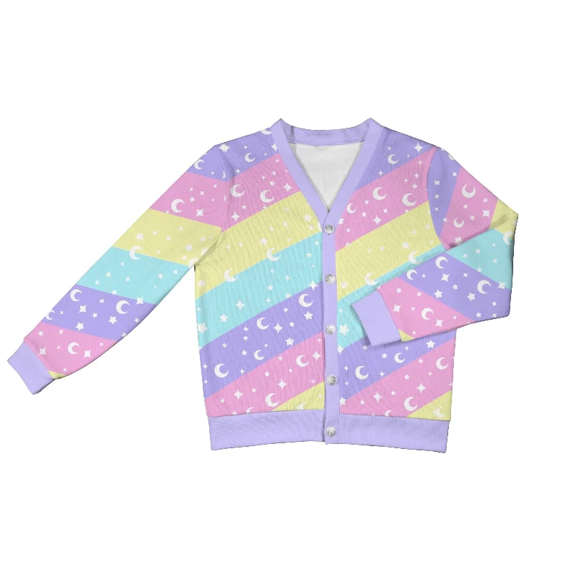 Cosmic Rainbow Women's Ribbed Button Up Cardigan Houndstooth Herringbone Solid