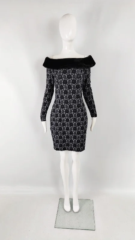 Ikito Vintage Faux Fur & Lace Party Dress Tunics Yoga stretchy
