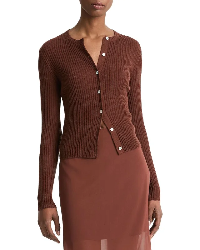 Vince Ribbed Cashmere & Silk-Blend Cardigan Boat Neck Shawl Collar Notched Collar