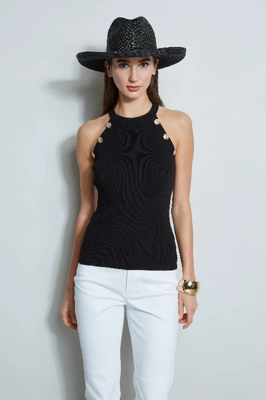Halter Button Rib Tank playful tank top