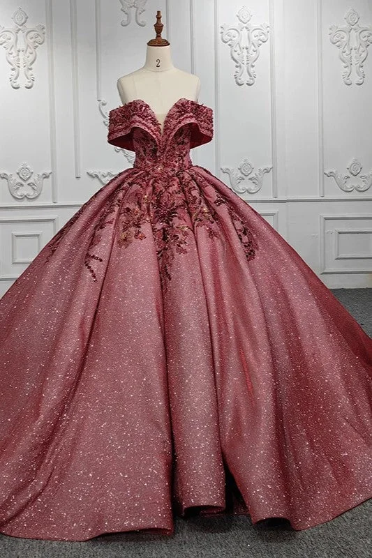 Elegant Burgundy Strapless Party Dresses Sweetheart Appliques Ball Gown Satin Halter Glamorous Elegant Burgundy Strapless Party Dresses Sweetheart Appliques Ball Gown Satin Halter Glamorous