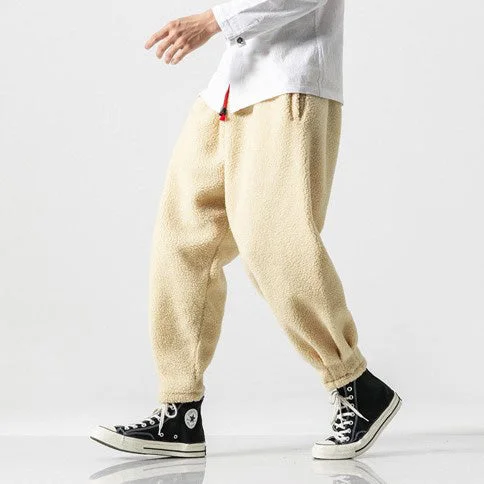 Thick Camo Fleece Chinese Style Unisex Harem Pants Stretch Fit Pants